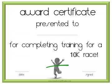 10 k race certificate