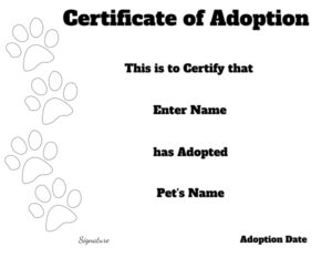 Pet adoption certificate