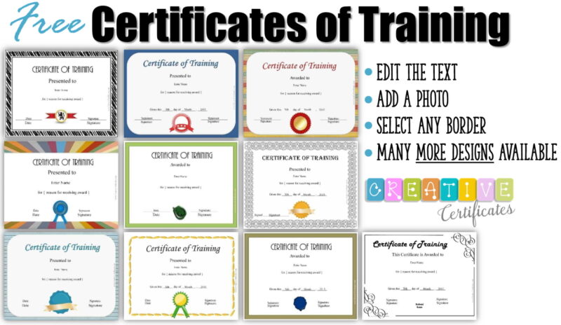 Samples of the certificates of training you can print on this site.